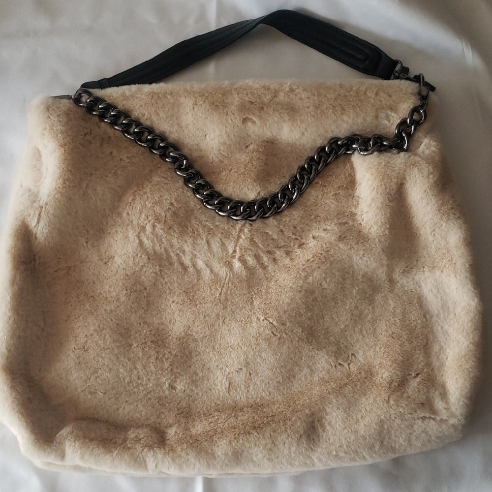 Minelli Cream Faux Fur Shoulder Bag
